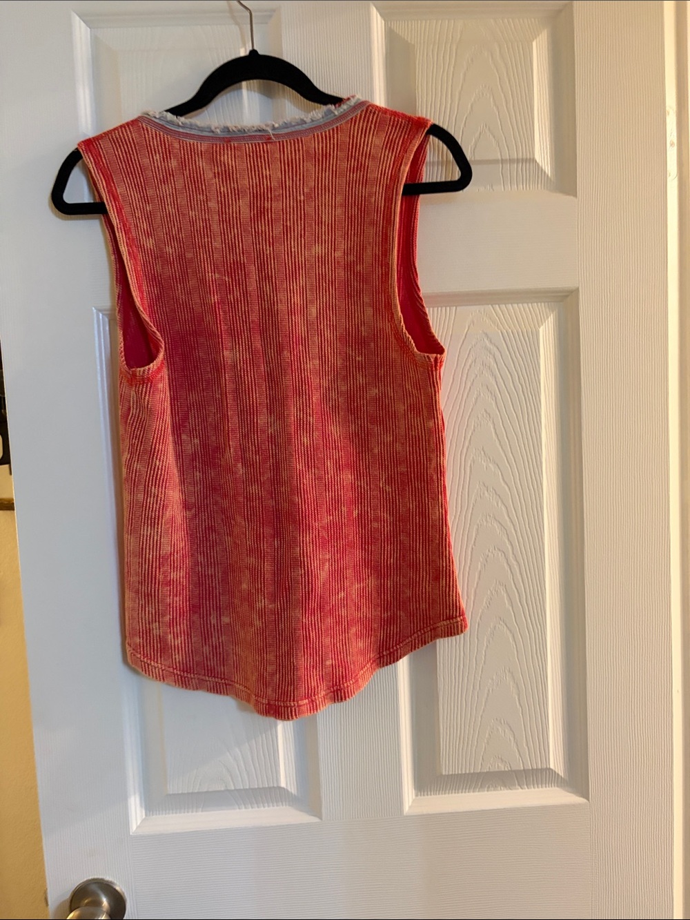 Mystree Women’s Sleeveless Red Henley Tank Top - Picture 5 of 6